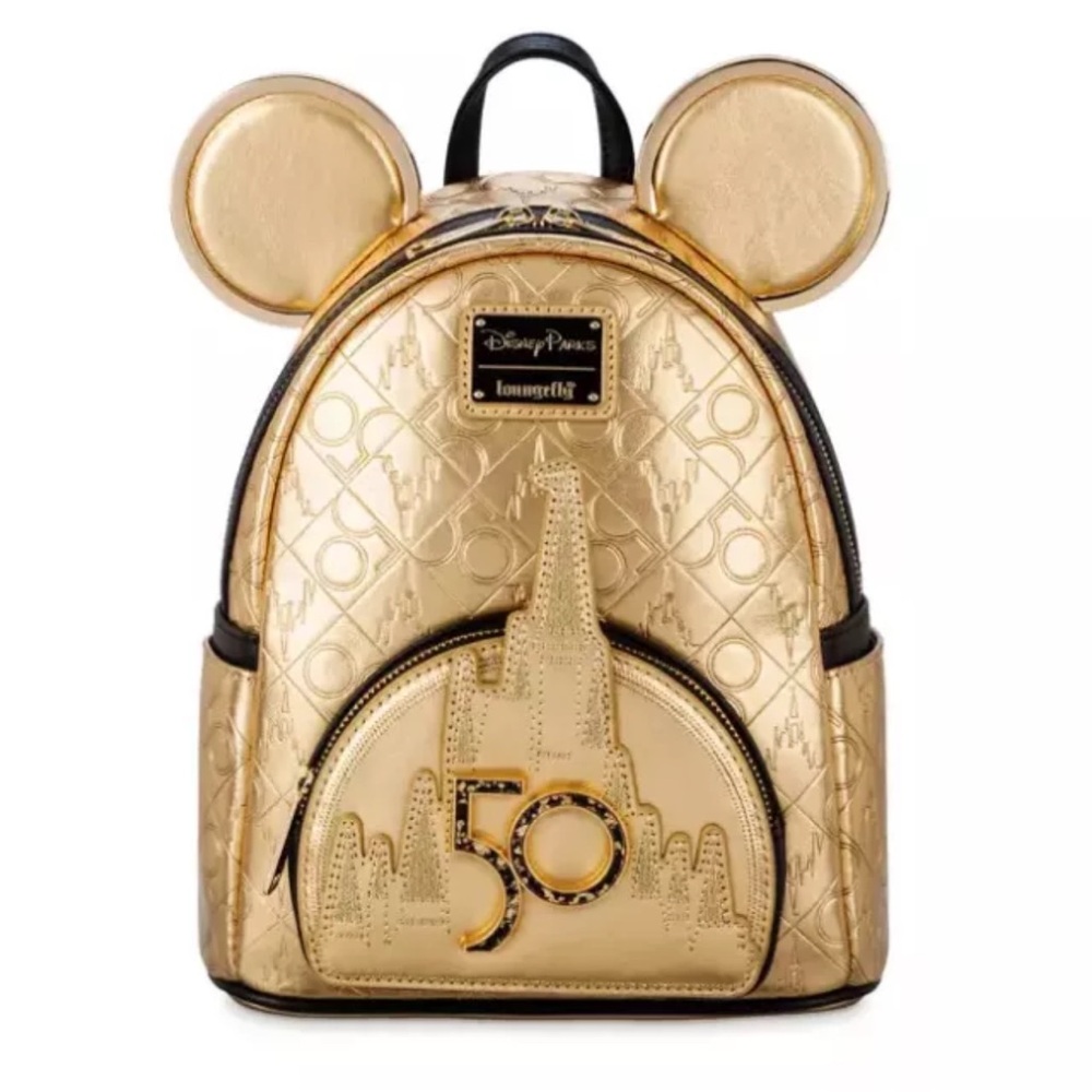 Walt Disney World 50th Anniversary Genuine Leather 24k Gold Loungefly Backpack